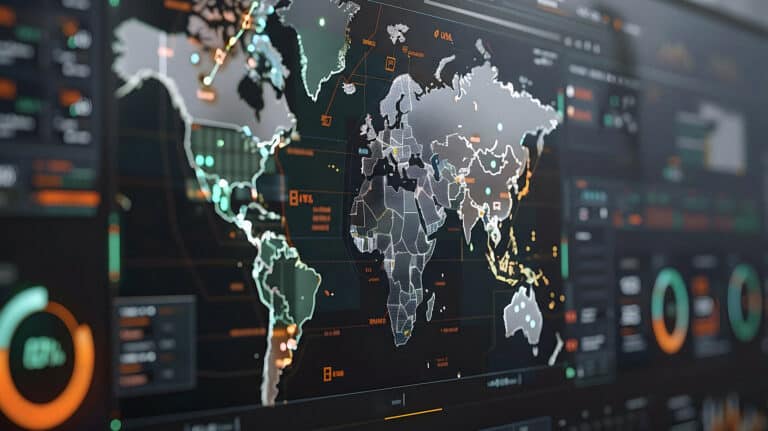 Digital world map with data overlays symbolizing strategic foresight
